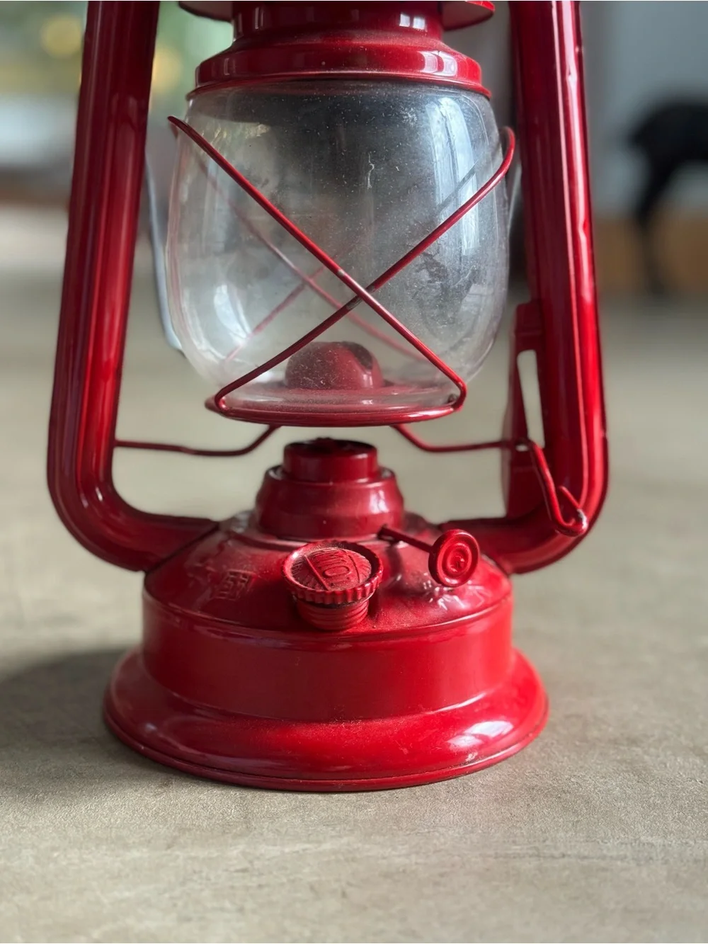 Red Vintage Real Oil Lantern with Handle Used and Rare